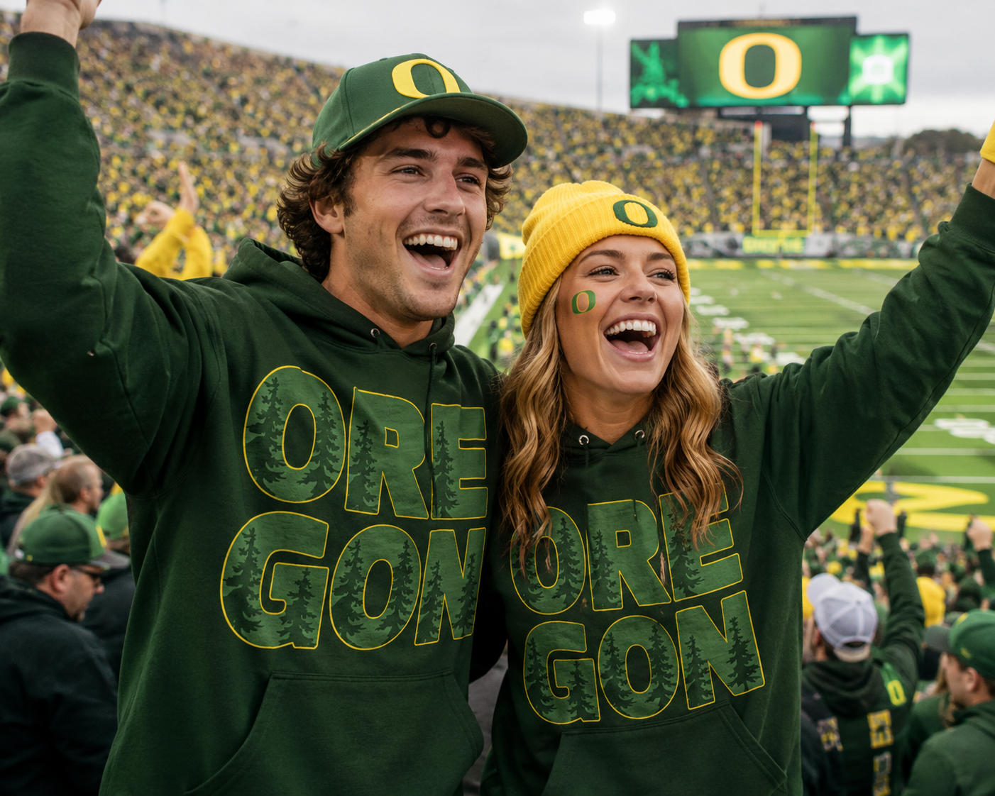 OREGON hoodies at football game